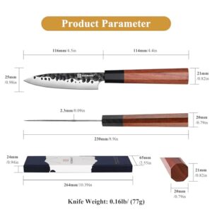 KEEMAKE Paring knife Japanese 4.5 inch Small Kitchen Knife, Forged Japanese 440C Stainless Steel Sharp Fruit Knife with Octagonal Wood Handle