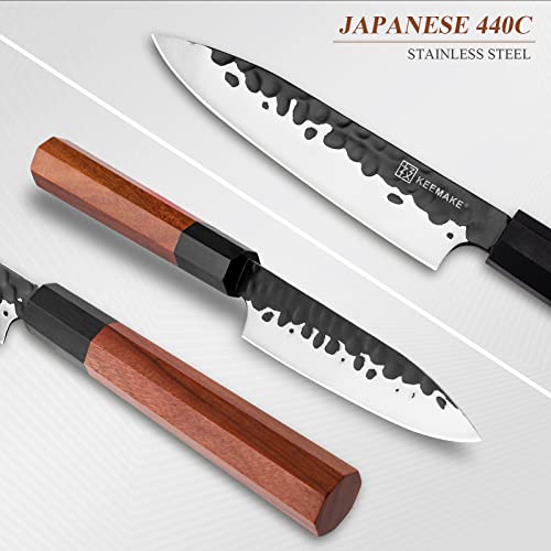 KEEMAKE Paring knife Japanese 4.5 inch Small Kitchen Knife, Forged Japanese 440C Stainless Steel Sharp Fruit Knife with Octagonal Wood Handle