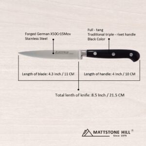 Kitchen Utility Knife - MATTSTONE HILL 4.3" Paring Knife, Vegetable Knife, German Steel, Triple Rivet Handle