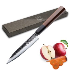 FAMCÜTE 5 inch Utility knife, 3 Layer 9CR18MOV Clad Steel w/octagon Handle Fruit Knife for Carving & Paring