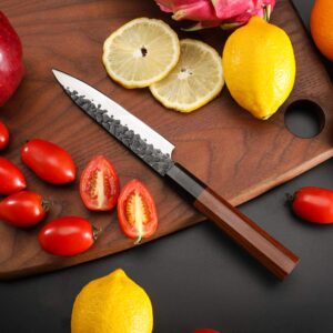 FAMCÜTE 5 inch Utility knife, 3 Layer 9CR18MOV Clad Steel w/octagon Handle Fruit Knife for Carving & Paring