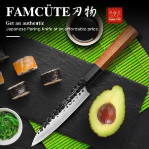 FAMCÜTE 5 inch Utility knife, 3 Layer 9CR18MOV Clad Steel w/octagon Handle Fruit Knife for Carving & Paring