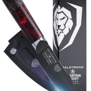 Dalstrong Paring Knife - 4 inch - Spartan Ghost Series - Premium American Forged S35VN Powdered Steel - Razor Sharp Blade - Kitchen Knife - Maple & Red Resin Handle - Sheath