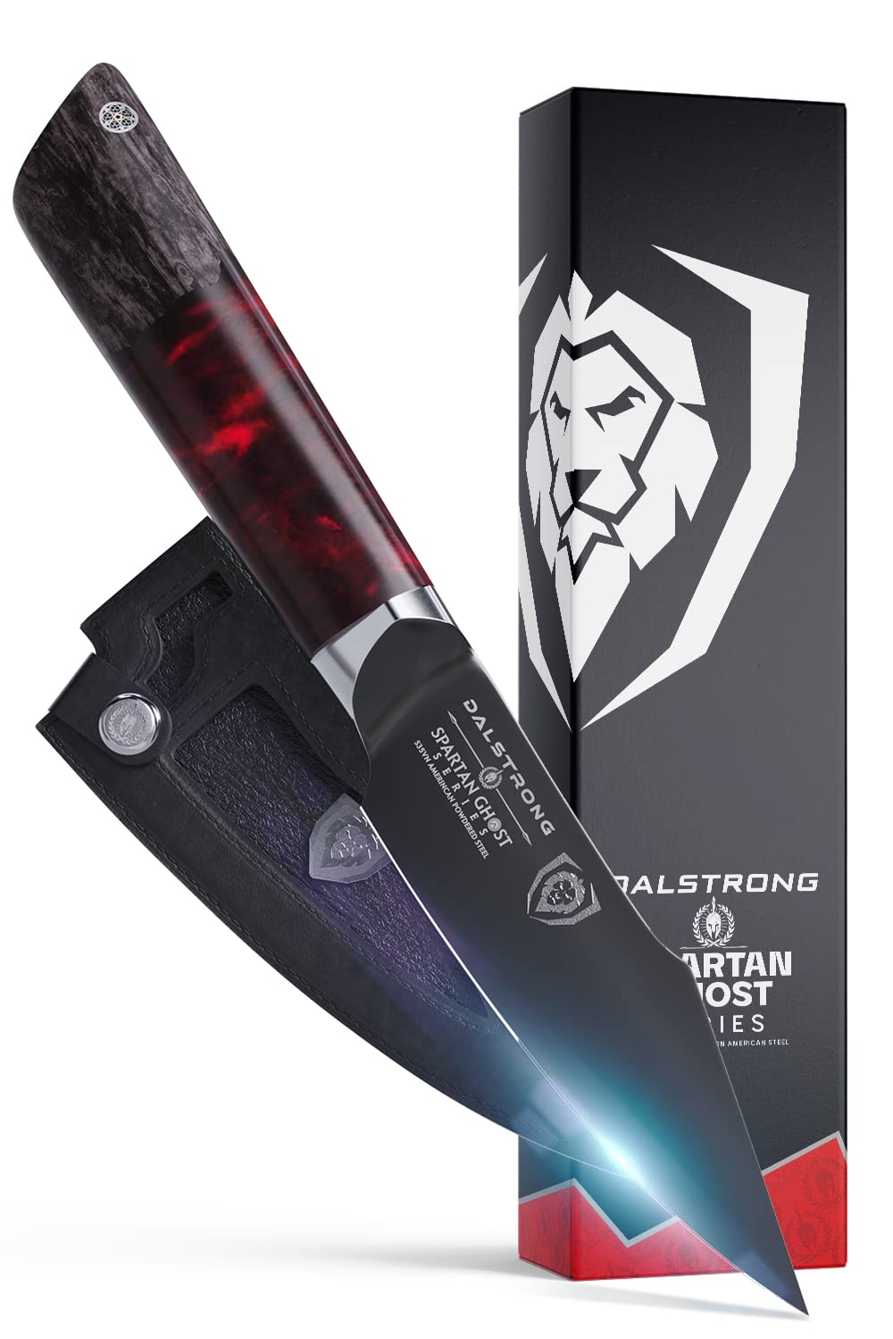 Dalstrong Paring Knife - 4 inch - Spartan Ghost Series - Premium American Forged S35VN Powdered Steel - Razor Sharp Blade - Kitchen Knife - Maple & Red Resin Handle - Sheath