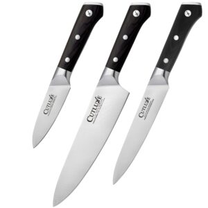 cutluxe paring knife, chef knife & utility knife– forged high carbon german steel – full tang & razor sharp – ergonomic handle design – artisan series