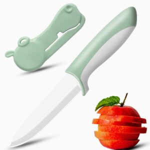 jonbyi paring knife 4 inches, kitchen utility knife - ultra sharp stainless steel fruit knife for vegetables with hippo shaped cover, small portable pairing knives food knife with sheath, green