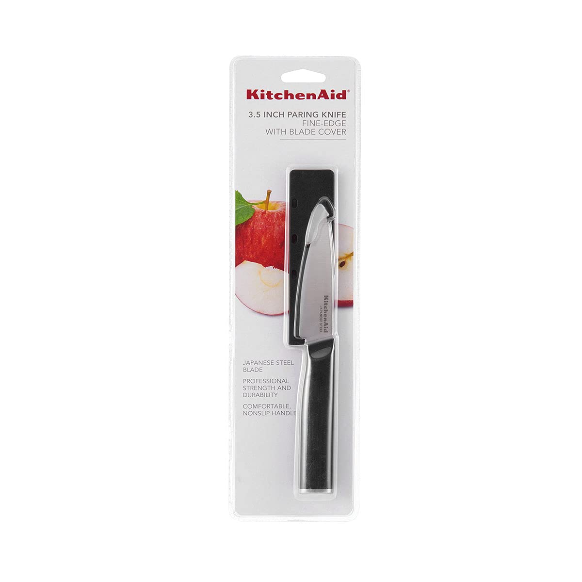 KitchenAid Classic Paring Knife with Endcap and Custom-Fit Blade Cover, 3.5-inch, Sharp Kitchen Knife, High-Carbon Japanese Stainless Steel Blade, Black