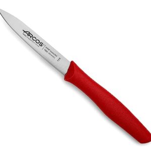ARCOS 3 Pieces Paring Knife Set. 3 Peeling Knives of Stainless Steel and Ergonomic Polypropylene Handle for Cutting Fruits, Vegetables and Tubers. Series Nova. Color Red