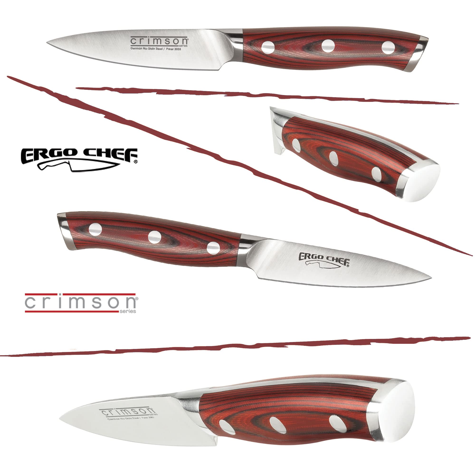 Ergo Chef Crimson Series Paring Knife 3.5-Inch - Forged High Carbon X50CrMoV15 German Stainless Steel with G10 Handles