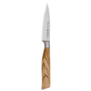 messermeister oliva elite 3.5” paring knife - fine german steel alloy blade & natural mediterranean olive wood handle - rust resistant & easy to maintain