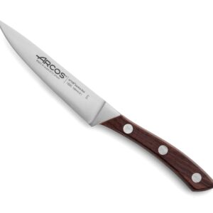 Arcos Paring knife 4 inches Nitrum Stainless Steel.Paring Knife for Peeling Fruits and Vegetables. Wooden Handle and blade 100 mm. Rust & Wear Resistant. Series Natura. Color Brown