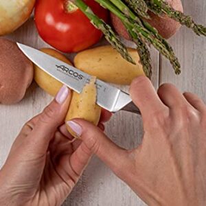 Arcos Paring knife 4 inches Nitrum Stainless Steel.Paring Knife for Peeling Fruits and Vegetables. Wooden Handle and blade 100 mm. Rust & Wear Resistant. Series Natura. Color Brown