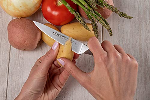 Arcos Paring knife 4 inches Nitrum Stainless Steel.Paring Knife for Peeling Fruits and Vegetables. Wooden Handle and blade 100 mm. Rust & Wear Resistant. Series Natura. Color Brown