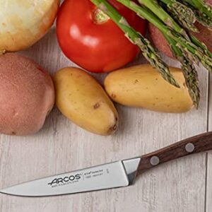 Arcos Paring knife 4 inches Nitrum Stainless Steel.Paring Knife for Peeling Fruits and Vegetables. Wooden Handle and blade 100 mm. Rust & Wear Resistant. Series Natura. Color Brown