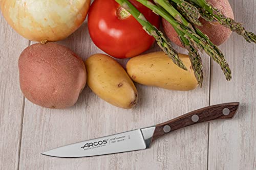 Arcos Paring knife 4 inches Nitrum Stainless Steel.Paring Knife for Peeling Fruits and Vegetables. Wooden Handle and blade 100 mm. Rust & Wear Resistant. Series Natura. Color Brown