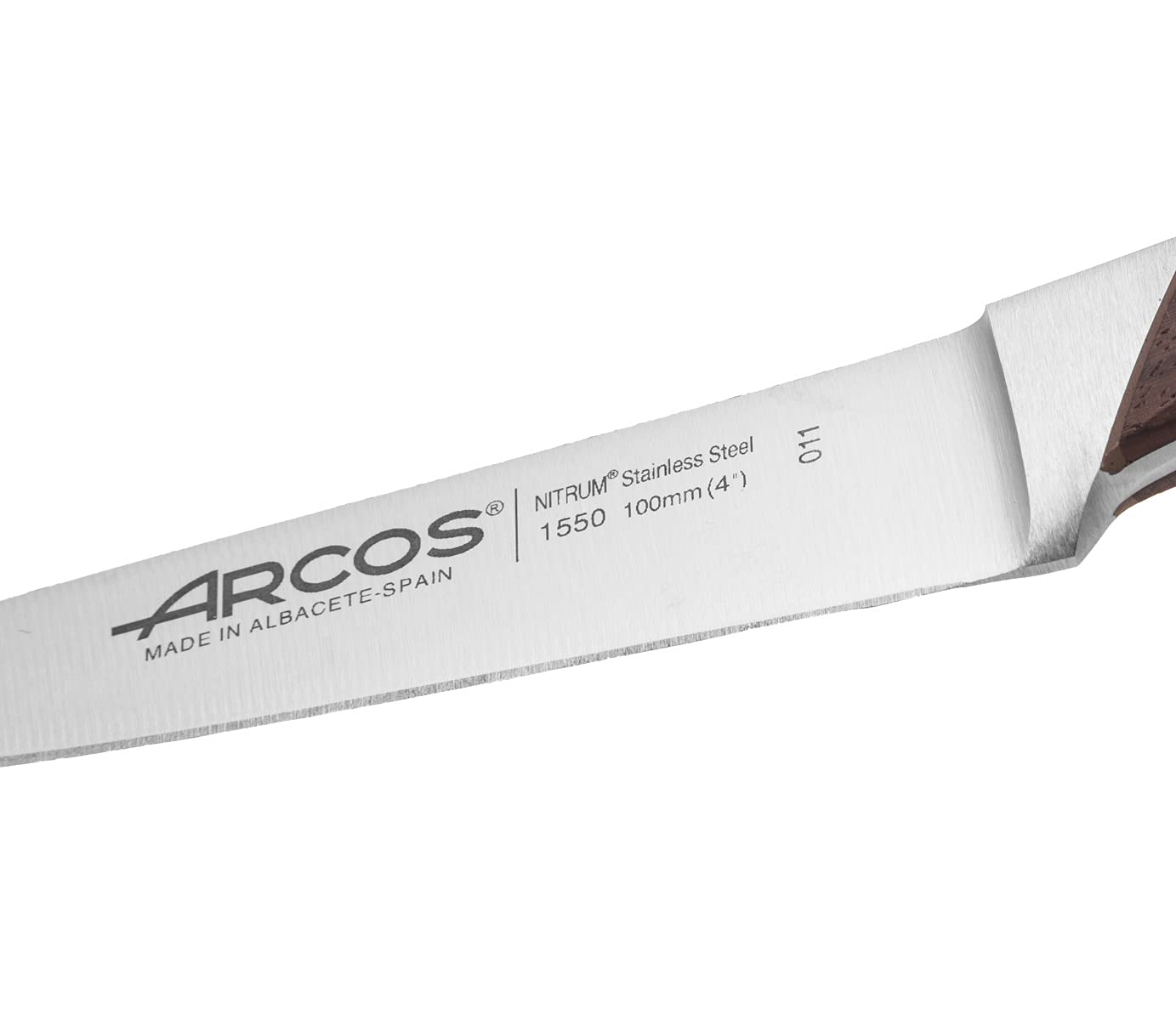 Arcos Paring knife 4 inches Nitrum Stainless Steel.Paring Knife for Peeling Fruits and Vegetables. Wooden Handle and blade 100 mm. Rust & Wear Resistant. Series Natura. Color Brown