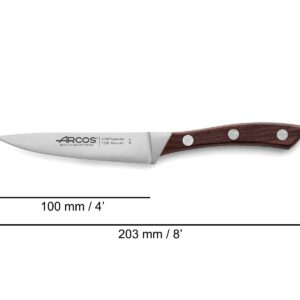 Arcos Paring knife 4 inches Nitrum Stainless Steel.Paring Knife for Peeling Fruits and Vegetables. Wooden Handle and blade 100 mm. Rust & Wear Resistant. Series Natura. Color Brown