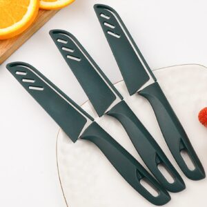 Paring Knife, New Sharp and Durable Fruit Knife with Protective Cover, Exquisite dark green look, Suitable for Most Types of Vegetables, Fruits and Meat (6 Pieces)