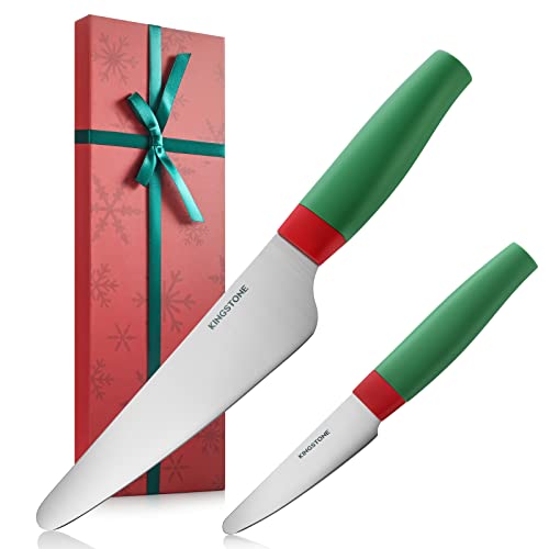 KINGSTONE Fruit Knife, 7 Inch Kitchen Knife & 3.3 Inch Paring Knife with Unique Round Head for Safe Use, High Carbon Stainless Steel with Gift Box