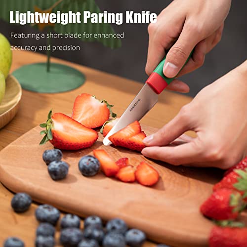 KINGSTONE Fruit Knife, 7 Inch Kitchen Knife & 3.3 Inch Paring Knife with Unique Round Head for Safe Use, High Carbon Stainless Steel with Gift Box