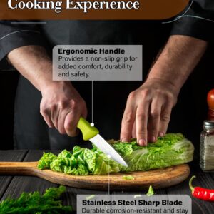 Cook N Home Paring Knife Set 4-Piece, High Carbon German Stainless Steel Kitchen Knives, Includes-Utility, Paring, Vegetable, Peeling Knife, Ergonomic Handle, Green