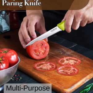 Cook N Home Paring Knife Set 4-Piece, High Carbon German Stainless Steel Kitchen Knives, Includes-Utility, Paring, Vegetable, Peeling Knife, Ergonomic Handle, Green