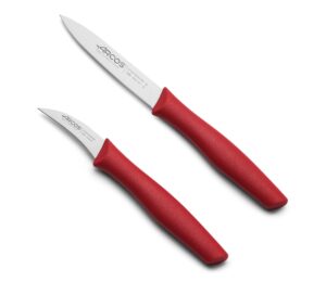 arcos paring knife set 2 pieces. 2 peeling knives of stainless steel and ergonomic polypropylene handle for cutting fruits, vegetables and tubers. series nova. color red