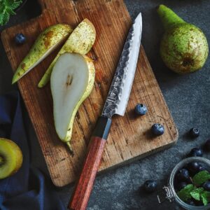 HEZHEN 6" Utility Knife, Clad Steel Composite Forging Steel Universal Knife, Petty Knife Paring Fruit Peeling,Japanese Style Kitchen Knife,Natural Wood Octagonal Handle