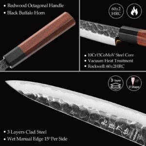 HEZHEN 6" Utility Knife, Clad Steel Composite Forging Steel Universal Knife, Petty Knife Paring Fruit Peeling,Japanese Style Kitchen Knife,Natural Wood Octagonal Handle