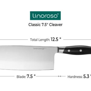 linoroso 4-Piece Classic Sharp German High Carbon Stainless Steel Chef Knife Set Kichen Knife Set, Includes 8'' Chef Knife, 7.5'' Chinese Cleaver, 7'' Nakiri Knife and 3.5'' Fruit Paring Knife