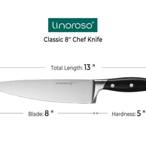 linoroso 4-Piece Classic Sharp German High Carbon Stainless Steel Chef Knife Set Kichen Knife Set, Includes 8'' Chef Knife, 7.5'' Chinese Cleaver, 7'' Nakiri Knife and 3.5'' Fruit Paring Knife