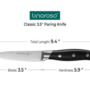 linoroso 4-Piece Classic Sharp German High Carbon Stainless Steel Chef Knife Set Kichen Knife Set, Includes 8'' Chef Knife, 7.5'' Chinese Cleaver, 7'' Nakiri Knife and 3.5'' Fruit Paring Knife