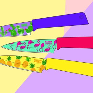 KUHN RIKON Tropics Flamingo Colori+ Non-Stick Straight Paring Knife with Safety Sheath, Stainless Steel