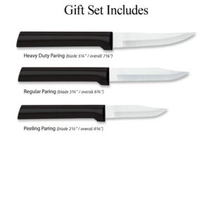 RADA Set of 3 Black Handled Paring Knives With Knife Sharpener