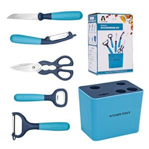 cook a future 6-piece kitchen paring knife set, includes 2 paring knives, 1 corkscrew, 1 fruit knife, 1 scissors and 1 storage base, which can be used for peeling and cutting fruits and vegetables