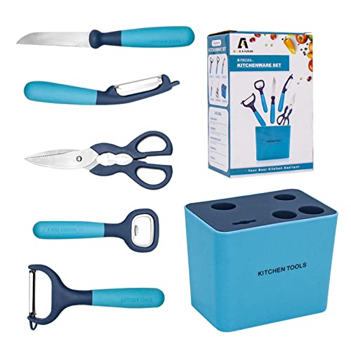 COOK A FUTURE 6-Piece Kitchen Paring Knife Set, Includes 2 Paring Knives, 1 Corkscrew, 1 Fruit Knife, 1 Scissors And 1 Storage Base, Which Can Be Used For Peeling And Cutting Fruits And Vegetables