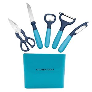 COOK A FUTURE 6-Piece Kitchen Paring Knife Set, Includes 2 Paring Knives, 1 Corkscrew, 1 Fruit Knife, 1 Scissors And 1 Storage Base, Which Can Be Used For Peeling And Cutting Fruits And Vegetables