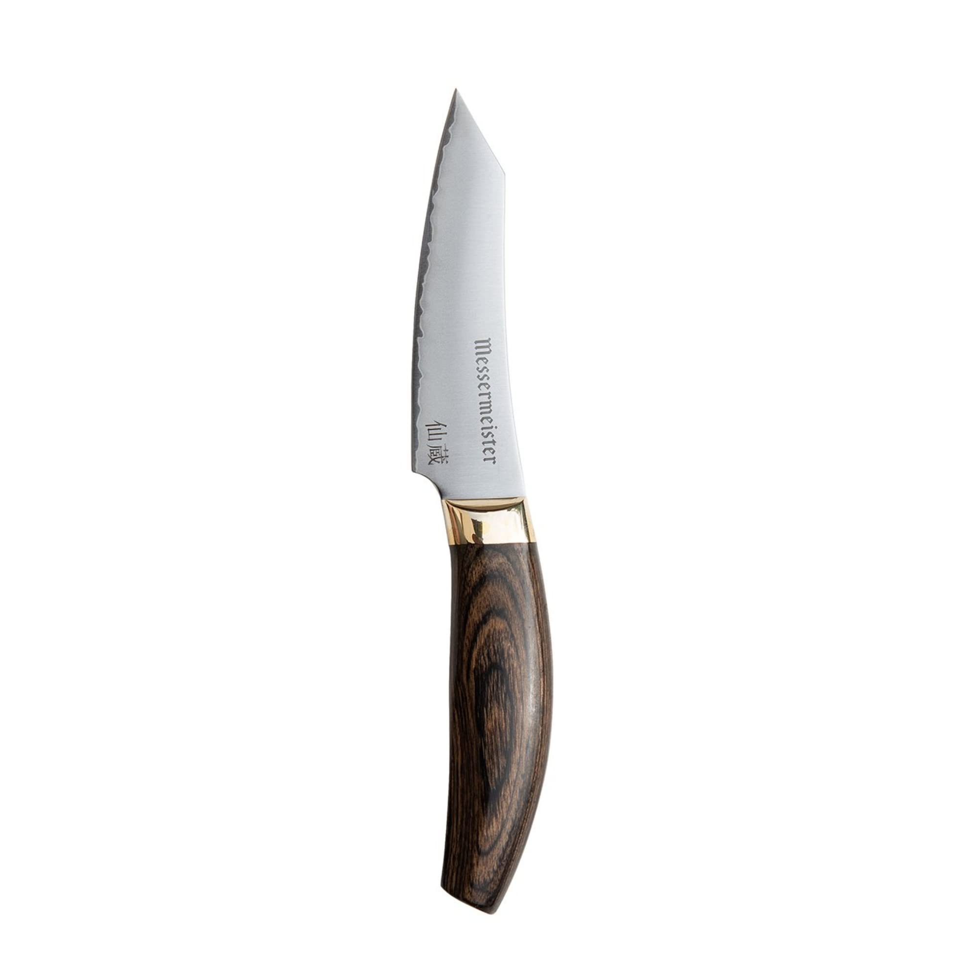 Messermeister Kawashima 3.75” Paring Knife - SG2 Powdered Steel, Eco-Brass Bolster & Walnut Pakkawood Handle - Made in Seki, Japan