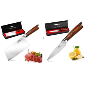 aroma house christmas gift set,7" meat cleaver and 4" paring knife