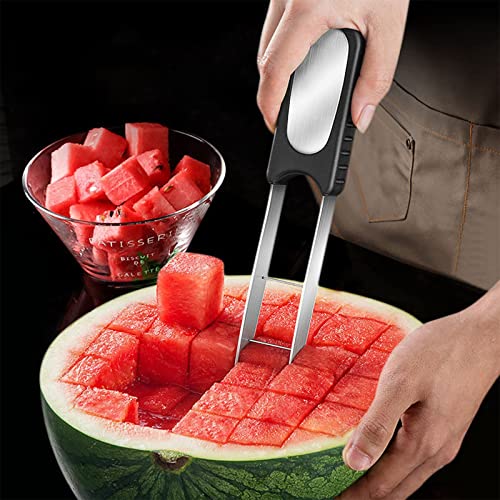 YBDXHA Cut Watermelon Artifact, Split, Eat, Dig, Dice, Cut into Cubes, 304 Stainless Steel Tools, Stainless Steel Watermelon Cutter with Non-Slip Handle