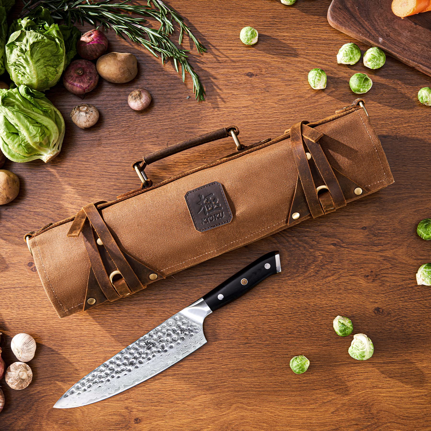 KYOKU Shogun Series Chef Knife + Paring Knife + Professional Chef Knife Roll Bag
