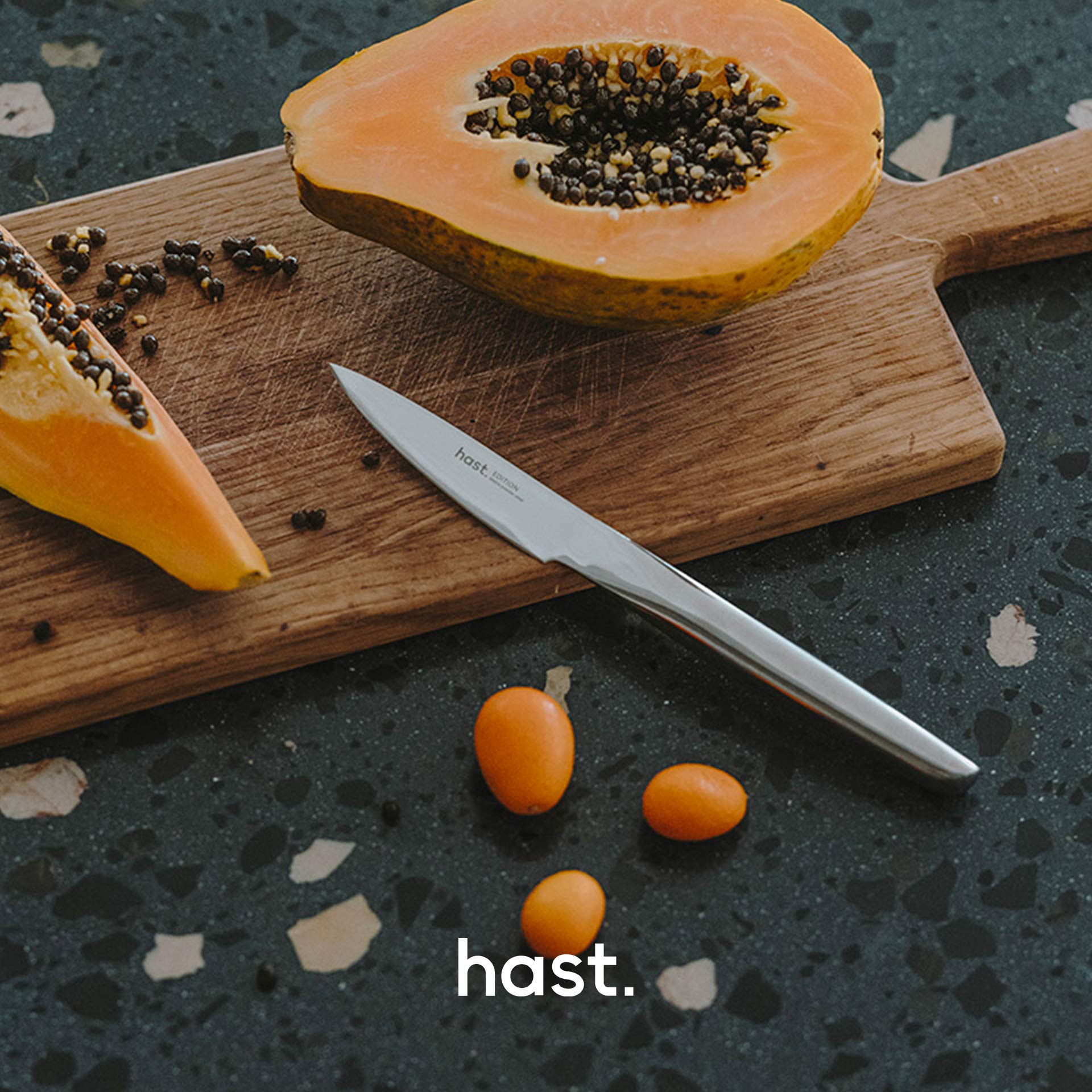 HAST Paring Knife - 3.5 Inch Small Kitchen Knife-Ultra Sharp-Premium Powder Steel-Professional High Performance-Sleek Bolsterless-Ergonomic Handle-Stylish Minimalist Design (Glossy Stainless)