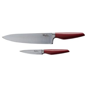 Ayesha Curry Cutlery Japanese Stainless Steel Knife Cooking Knives Set with Sheaths, 8-Inch Chef Knife, 3.5-Inch Paring Knife, Sienna Red