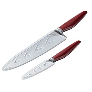 Ayesha Curry Cutlery Japanese Stainless Steel Knife Cooking Knives Set with Sheaths, 8-Inch Chef Knife, 3.5-Inch Paring Knife, Sienna Red
