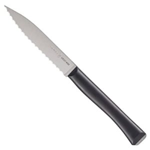 opinel intempora 4 inch serrated paring knife, serrated high carbon steel blade, easy to handle, full tang construction, ideal for cutting tough skins, made in portugal