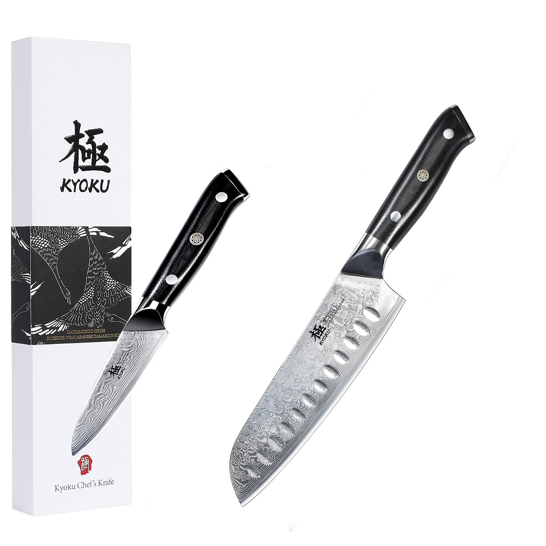 KYOKU 3.5" Paring Knife + 7'' Santoku Knife - Shogun Series - Japanese VG10 Steel Core Forged Damascus Blade