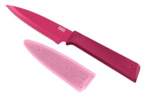 kuhn rikon colori+ non-stick serrated paring knife with safety sheath, 19 cm, fuchsia