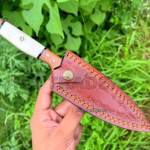 JNR Traders Damascus Paring Knife, Steak Knife, 6 in Chef Knife with Leather Sheath, Full Tang Thin Ultra-Sharp Bbq Knife 3702