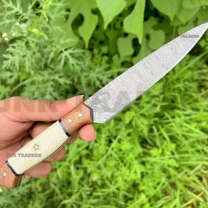 JNR Traders Damascus Paring Knife, Steak Knife, 6 in Chef Knife with Leather Sheath, Full Tang Thin Ultra-Sharp Bbq Knife 3702