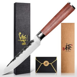 ink plums 5 inch kitchen paring knife,germany high carbon stainless steel professional knife, ultra sharp,hand-forged with brazilian rosewood,gift box